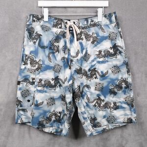 VTG 90s Dragon Board Shorts Surf Swim Y2K Skater Cargo Beach Oriental Mens Sz 36